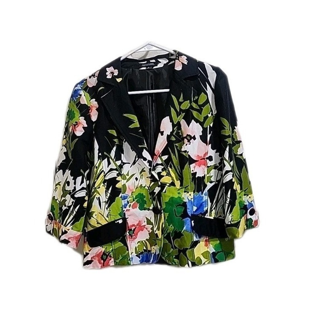 Notations‎ Jacket Womens M Black Floral Blazer Button Front Artsy Career